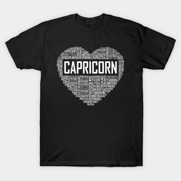 Capricorn Zodiac Heart T-Shirt by LetsBeginDesigns